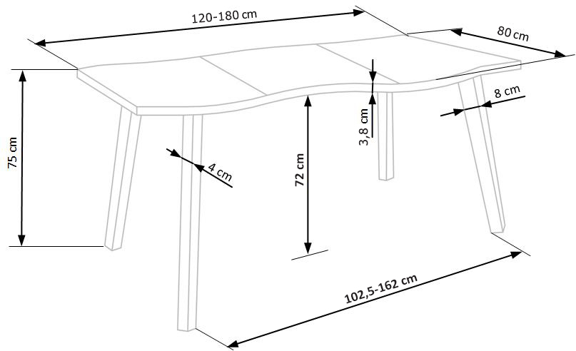 DICKSON stół rozkładany 120-180/80 cm, blat - naturalny, nogi - czarny (2p=1szt)
