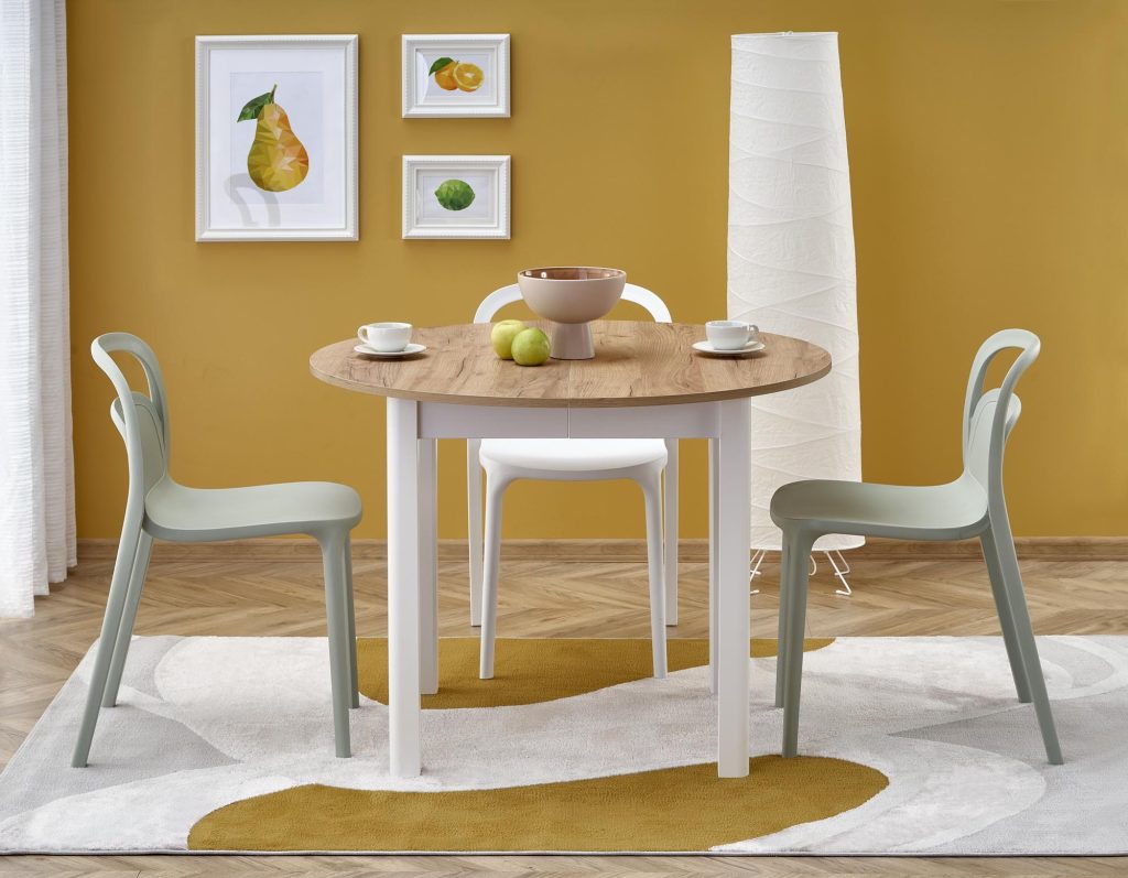 RINGO stół kolor blat dąb craft, nogi - biały (102-142x102x76 cm) (2p=1szt)