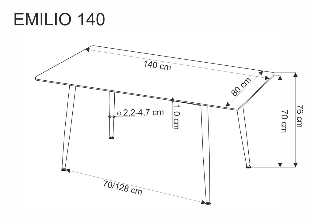 EMILIO 140 stół blat - biały marmur, nogi - czarny (2p=1szt)