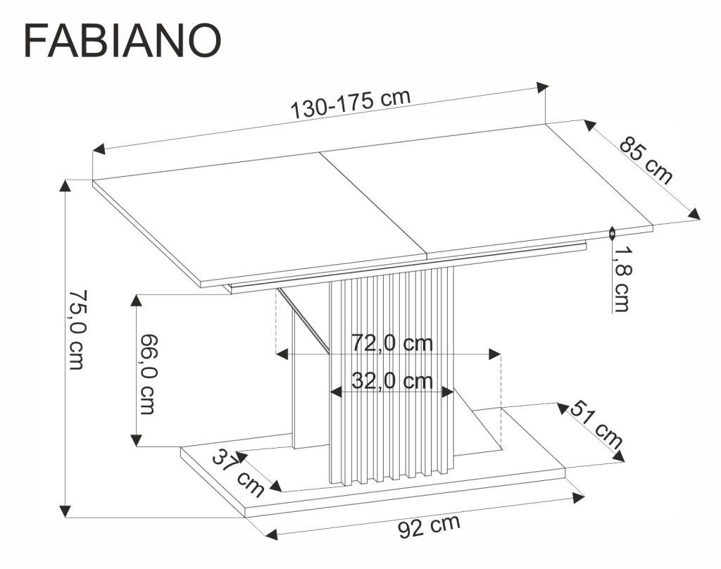 FABIANO stół rozkładany 130-175/85 cm dąb wotan/czarny (2p=1szt)