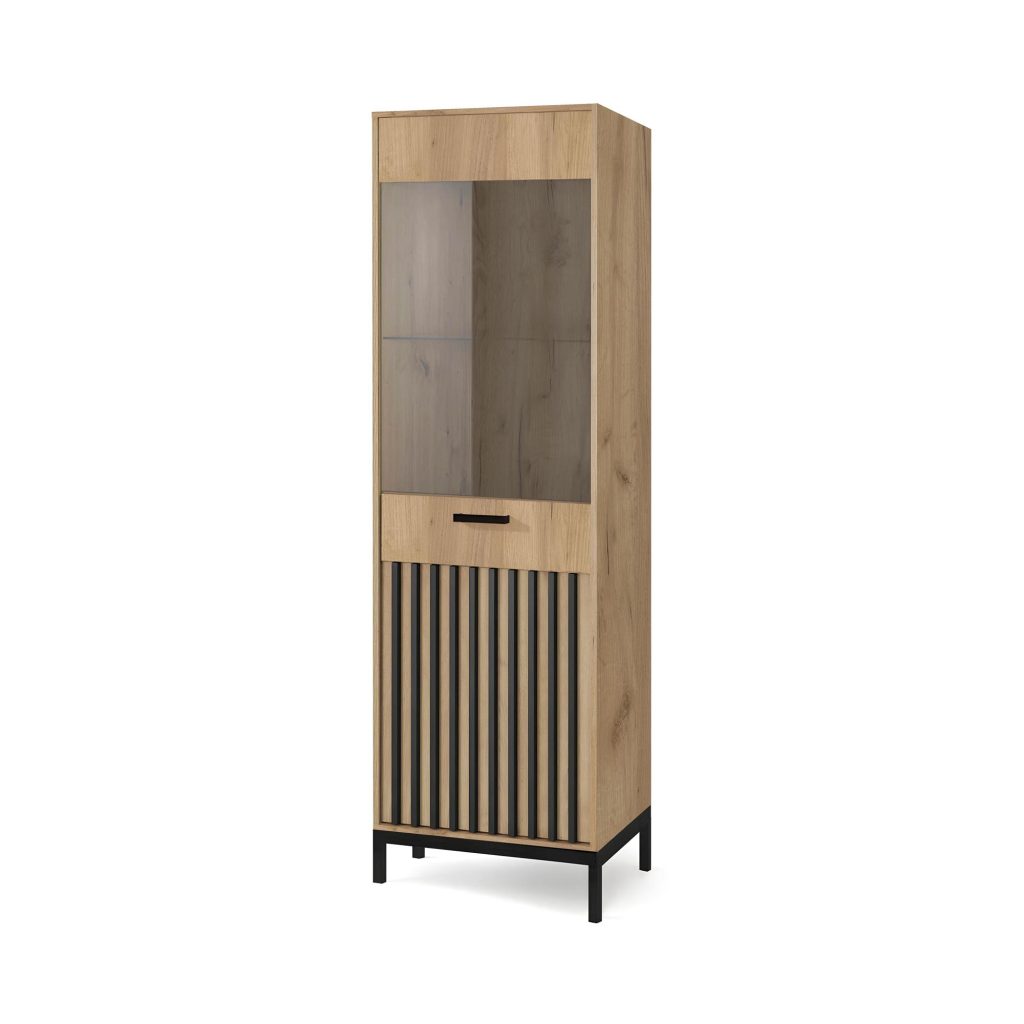 LAMINO W-1 witryna dąb craft/czarny, nogi: czarny (5p=1szt)