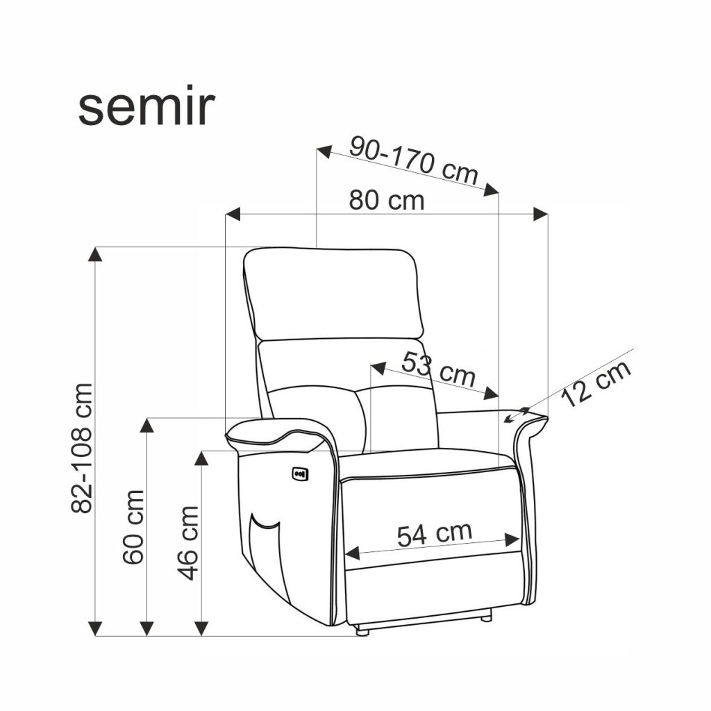 SEMIR fotel z funkcja elektrycznego rozkładania / gniazdo USB, granatowy (2p=1szt)