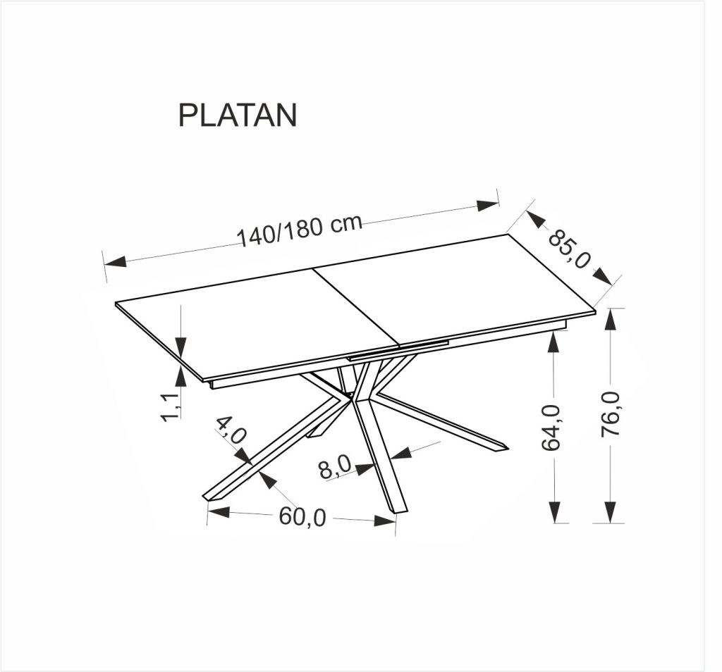 PLATAN stół rozkładany, biały marmur / czarny (2p=1szt)