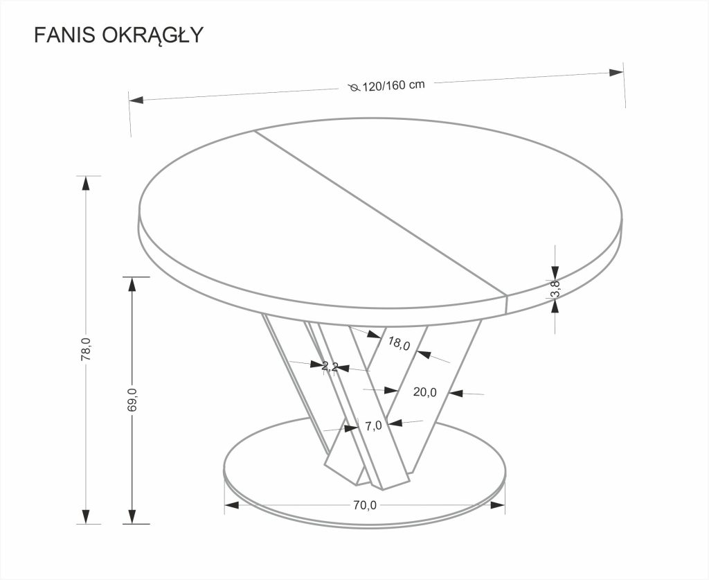 FANIS okrągły stół rozkładany, naturalny / czarny (3p=1szt)