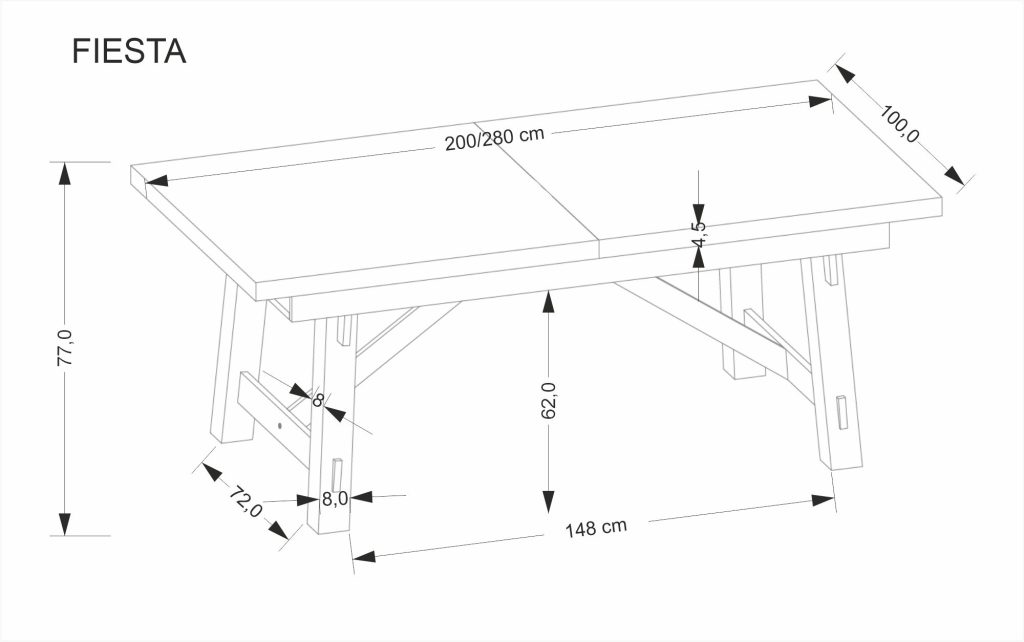 FIESTA stół rozkładany 200-280x100x77 cm dąb naturalny/czarny (3p=1szt)
