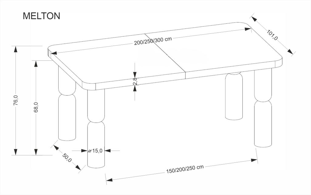 MELTON stół rozkładany 200-300x101x76 cm jasny orzech (3p=1szt)