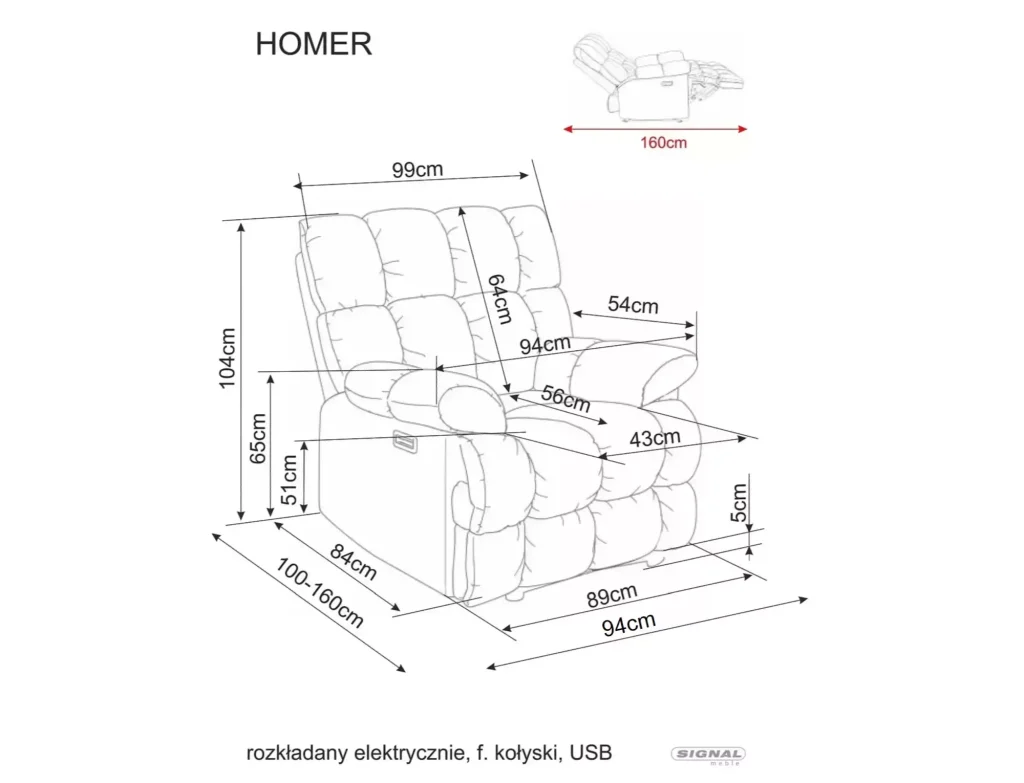 Fotel rozkładany Homer Raven