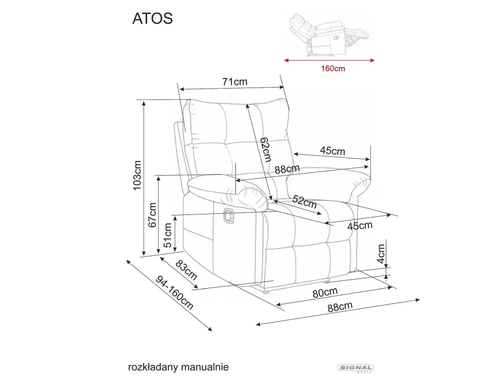 Fotel rozkładany Atos Raven